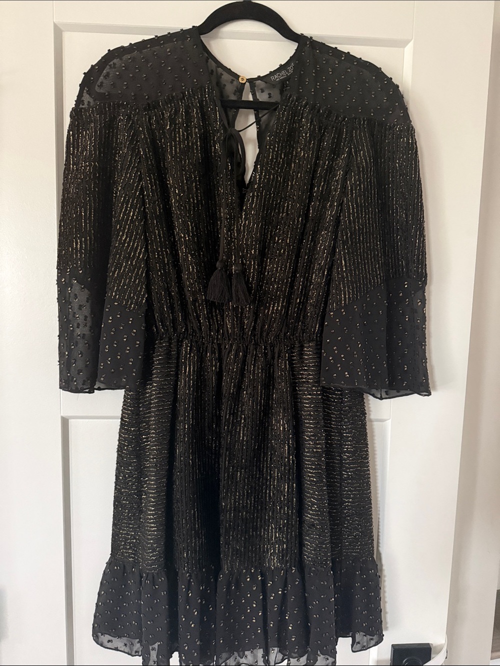 Rachel Zoe Black Metallic Thread Babydoll Dress